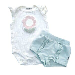 Rabbit + Bear Matching Daisy Flower Ruffle Shorts Set Baby Girl 3-6 Months